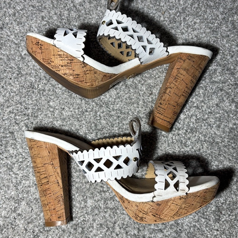 Vintage Victoria's Secret White leather Platform heels Cork heel cutout sandal - Picture 3 of 11